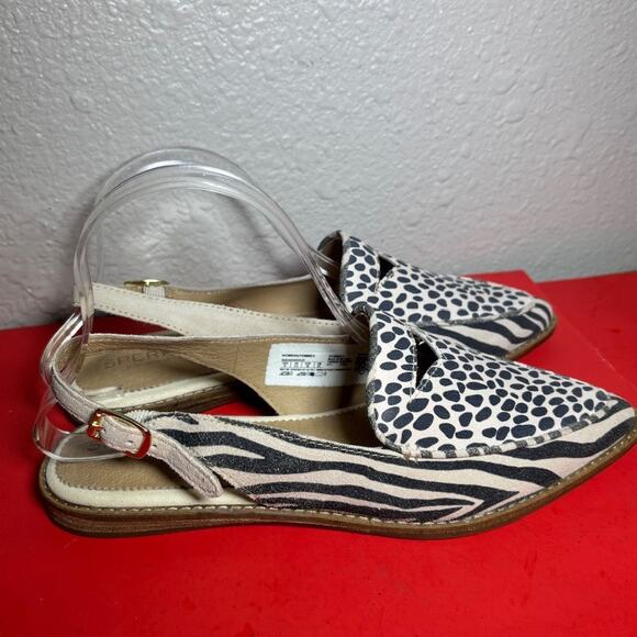Sperry Topsider Slingback ANIMAL PRINT Pointed Toe Suede Flats Size 8 - Picture 1 of 8